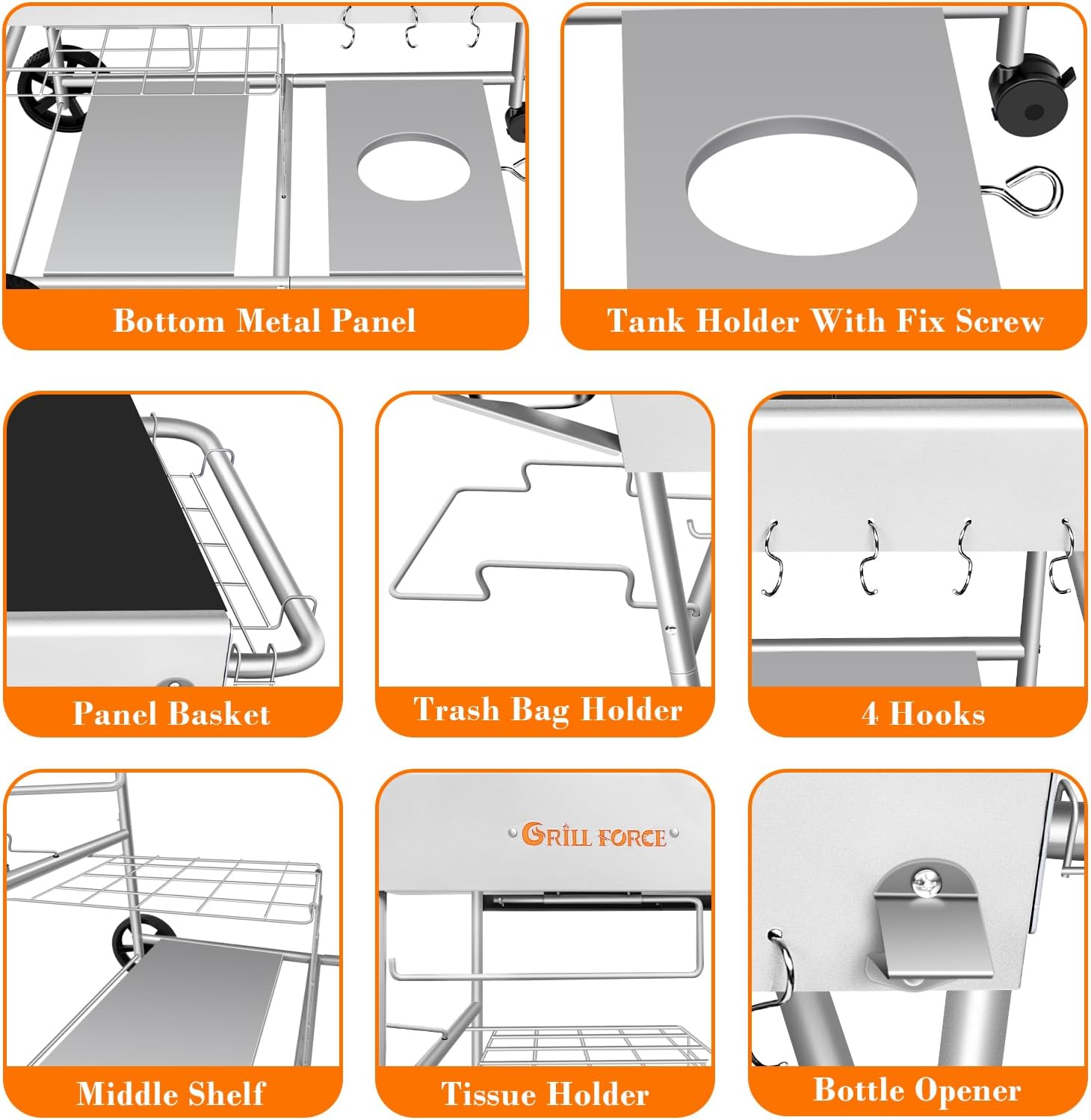 Outdoor Pizza Oven Table for Ninja Woodfire, Blackstone Tabletop Grill, Portable Grill Cart & Food Prep Work Table, Movable Pizza Oven Cart for Backyard BBQ and Patio Parties
