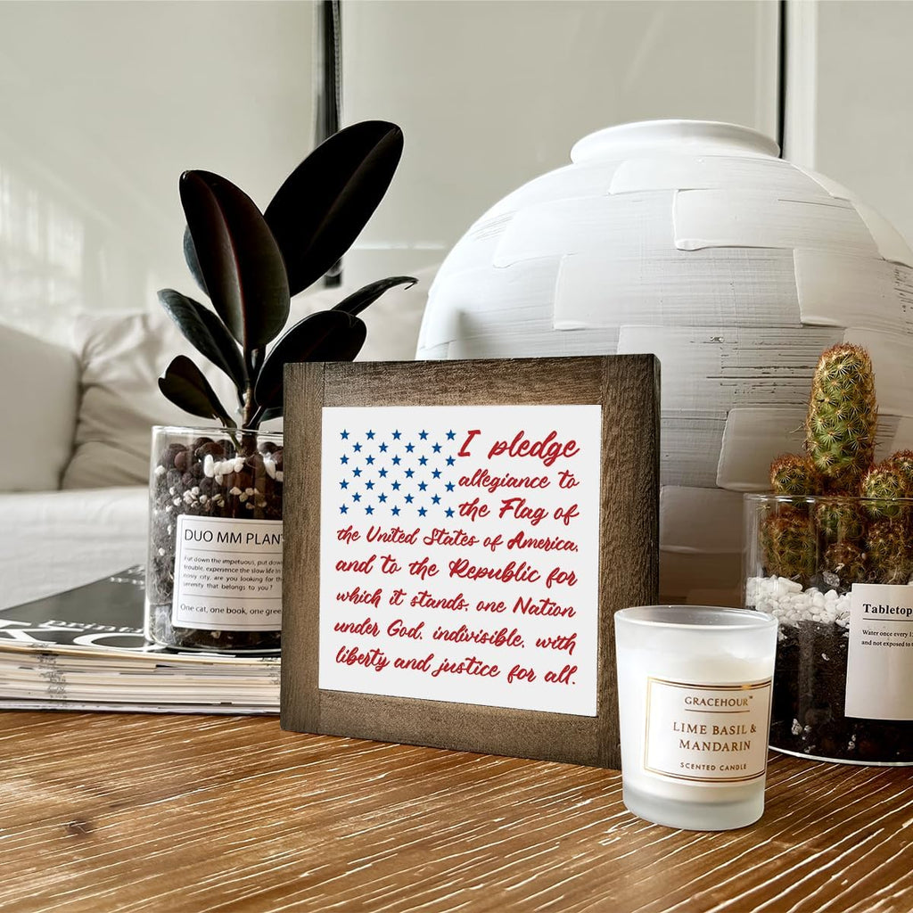 Patriotic Wood Plaque Sign, I Pledge Allegiance to the Flag of United States of America, Box Wood Plaques Desk Décor, American Flag Wooden Sign, 4th of July Decoration, Independence Day Decor B