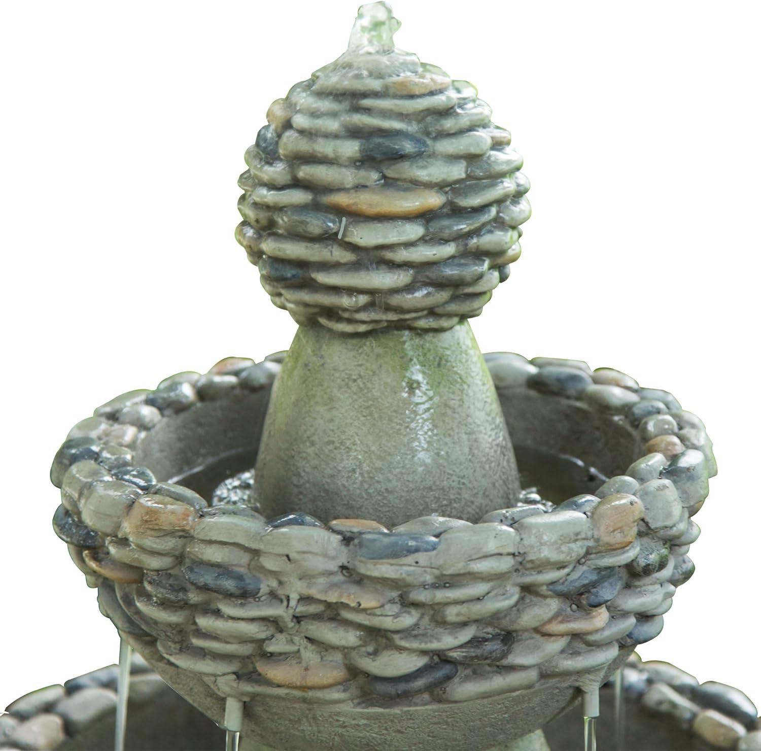 Teamson Home 36.5 in. Outdoor 3-Tier Zen-Style Pedestal Water Fountain in. with Stone Trim with Pump and 2.64 Gallon Capacity, Stone Gray