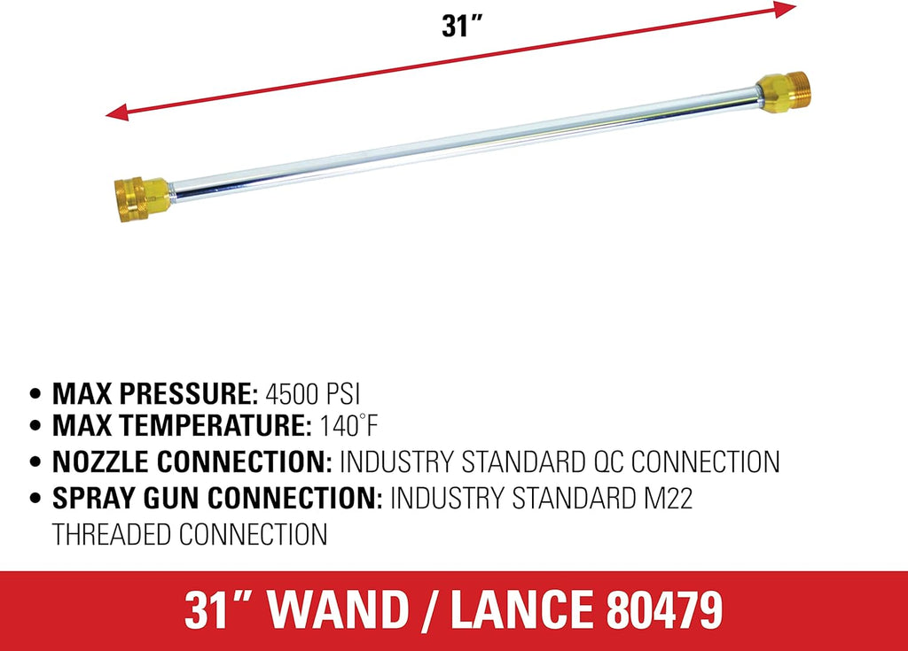 Simpson Cleaning 80479 Universal 31-Inch Pressure Washer Wand for Cold Water Use up to 4500 PSI, Silver