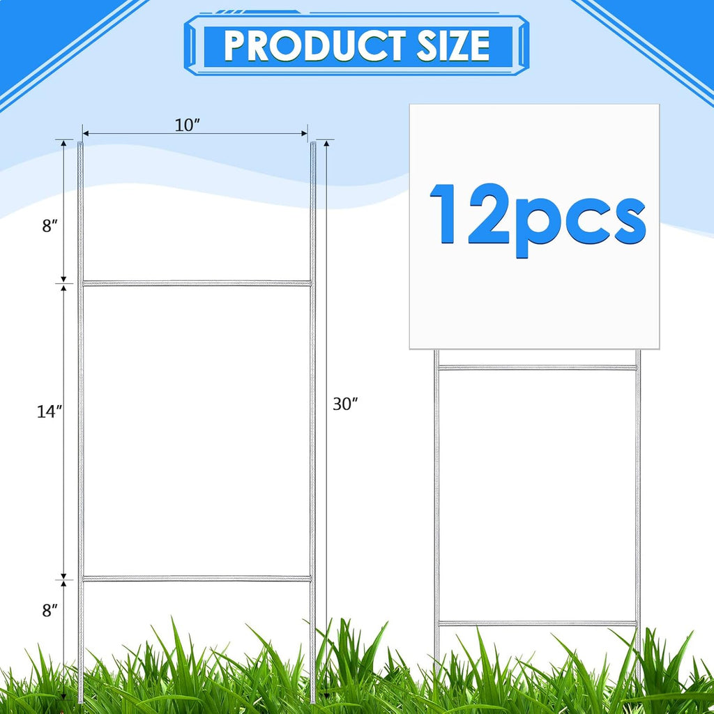 12 Pcs H Stakes for Yard Signs 30'' x 10'' Metal Heavy Duty H Frame Wire Stakes Weatherproof Metal Holder for 4mm 5mm Corrugated Signs Advertising Board Guidepost Yard Halloween Decor