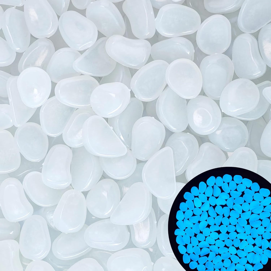 1.4LB 25-27mm White Glowing Pebbles Luminous Stones Glow in The Dark Decorative Stones for Walkways Driveway Yard Grass Fish Tank Plant Pots