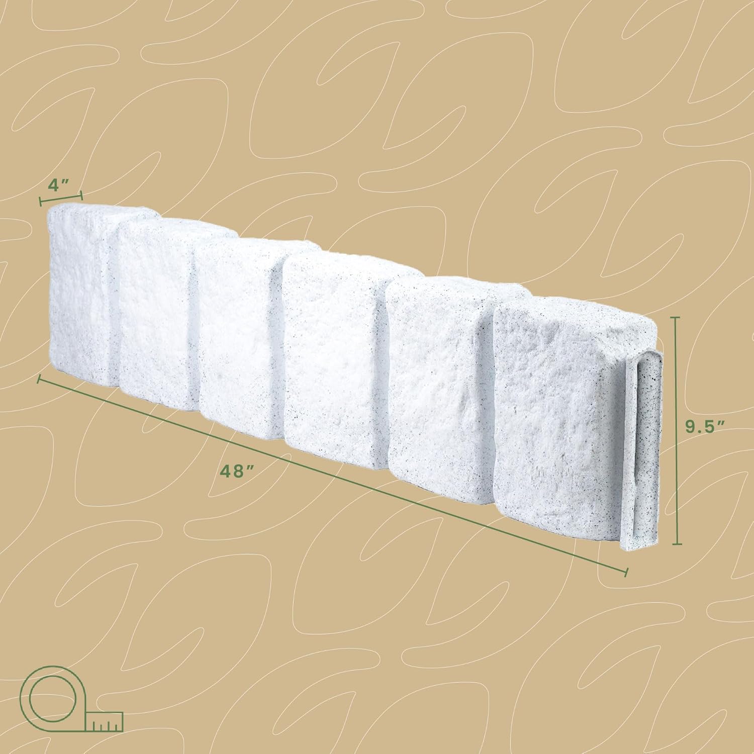 Beuta Landscape Edging | Garden Edging Border | Faux Stone Block XL for Lawn Edging, Flower Beds & Yard Edging – 40 Pack | Each Section Has 6 Blocks 48" L x 4" W x 9.5" H | 120 Spikes | Limewash