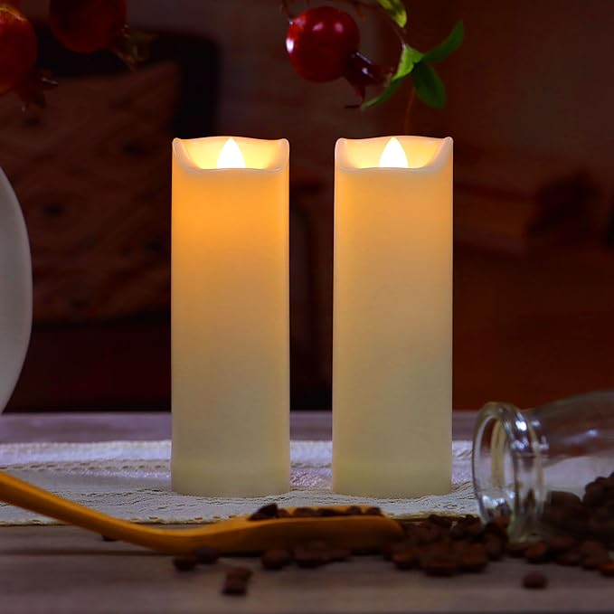 CANDLE CHOICE Waterproof Outdoor Battery Operated Flameless Candles with Auto Timer Flickering Plastic Resin Electric LED Slim Pillar Lights for Lantern Patio Garden Wedding Decorations 2”x6” 2 Pack