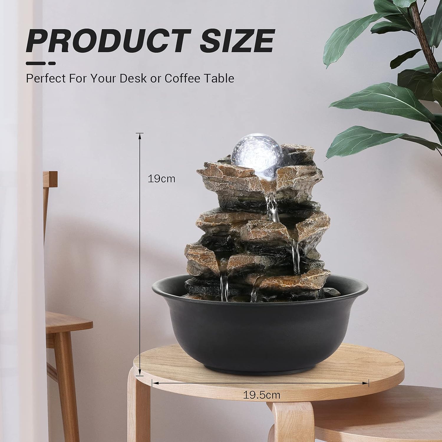 WICHEMI Indoor Fountains Tabletop Fountain Waterfall Fountain Indoor Water Feature Stacked Rocks Feng Shui Zen Meditation Relaxation Desktop Fountain with LED Light for Home and Office Decor(Style 5)