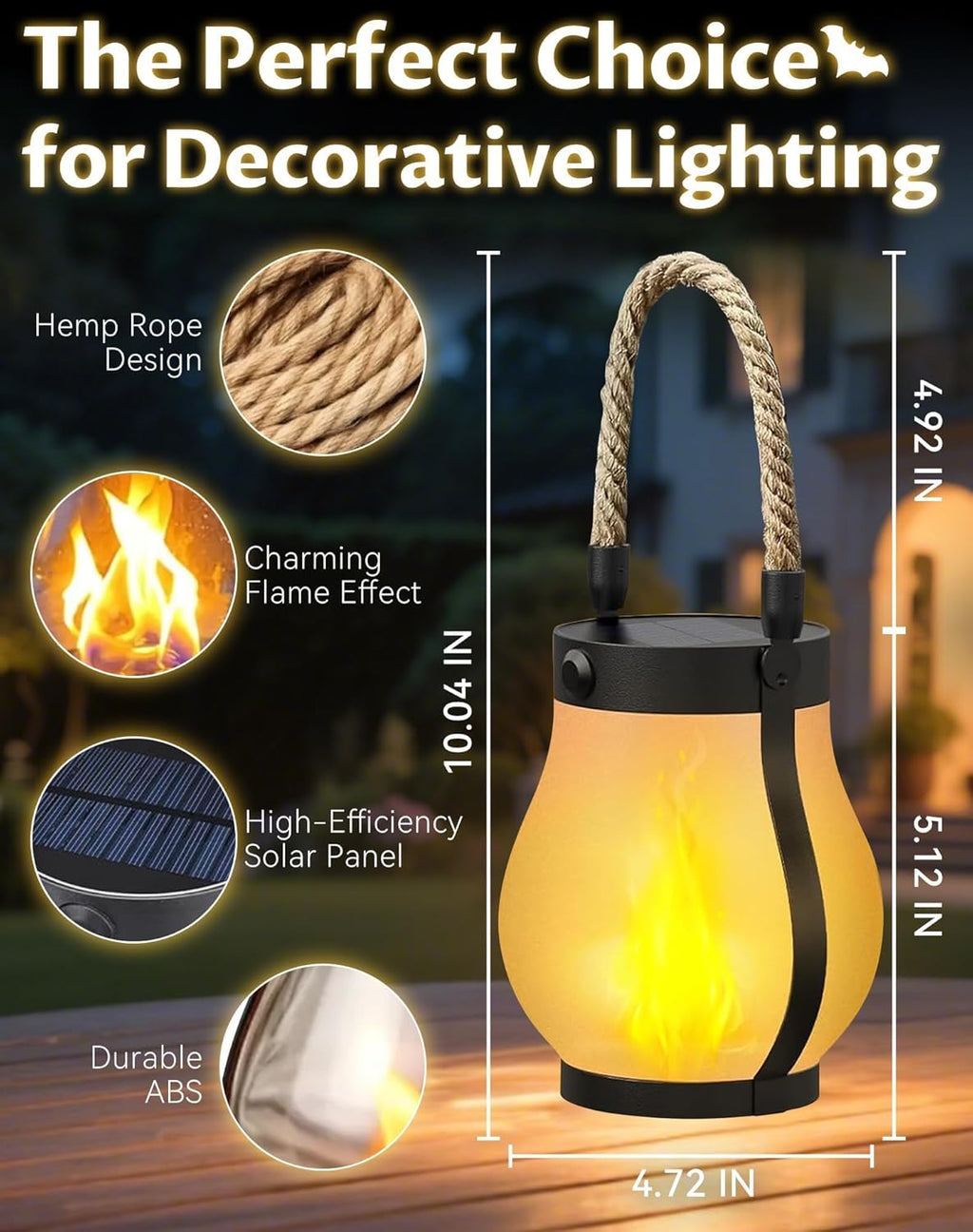 Kaliqo Solar Lanterns Outdoor Lights, Hemp Rope Flame Lights, Dancing Flame Solar Lights,It is Suitable for Outdoor Camping, Home Garden Decoration, Etc. (1)