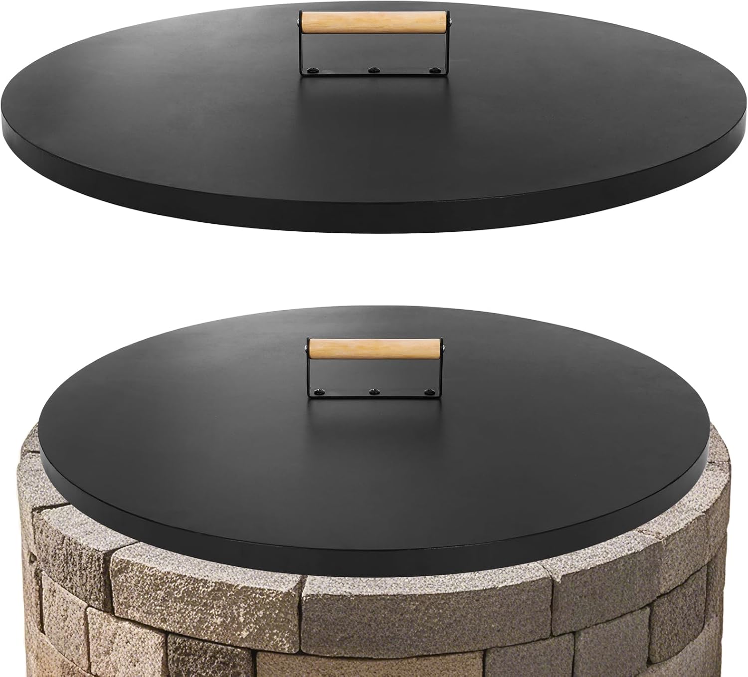 1MORE Fire Pit Lid Round 30" - Metal Firepit Lid with Wooden Handle for Patio Firepits,Rust Resistant 1.5mm Fire Pits Metal Lid,Outdoor Firepits Accessory, Smokeless Fire Pits Cover Round Metal