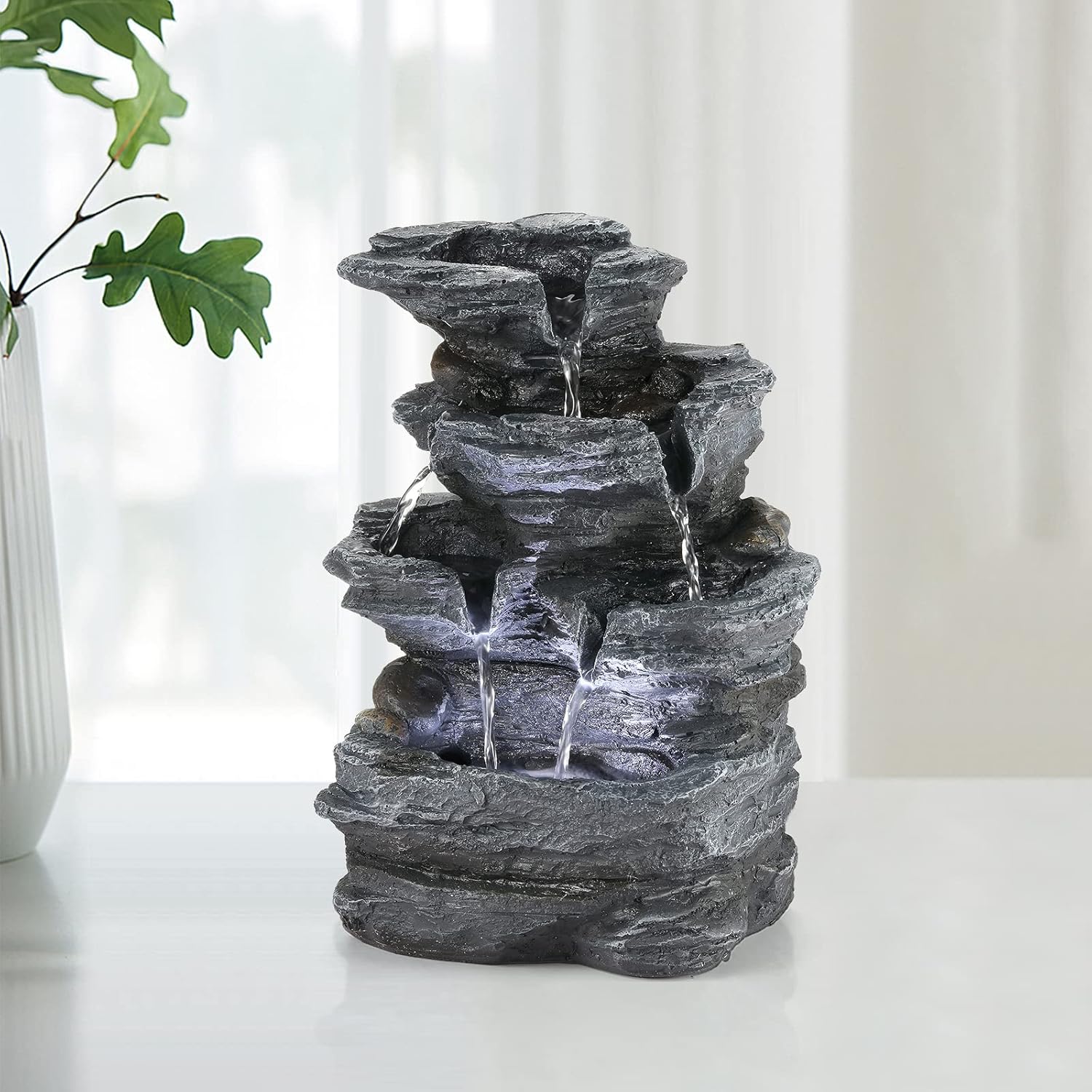 WICHEMI Indoor Fountain Tabletop Fountain Waterfall Fountains Stacked Rocks Water Feature Feng Shui Zen Meditation Relaxation Desktop Fountain for Home and Office Indoor Spaces Decor (Style 20)