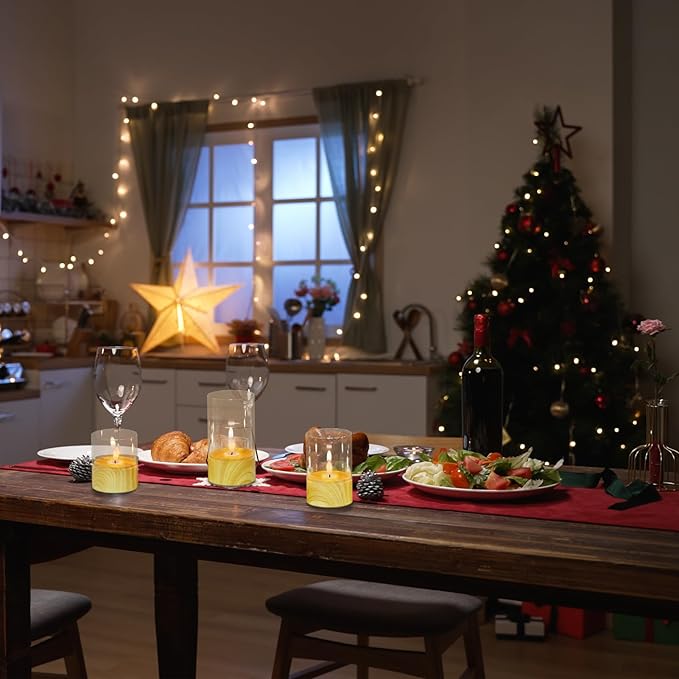 Battery Operated Candles with 6H Timer, 3 Pack Glass LED Flikcering Flameless Candles, Clear Pillar Candles with 3D Flame for Spring Wedding Home Bedroom Decor(Set of 3)