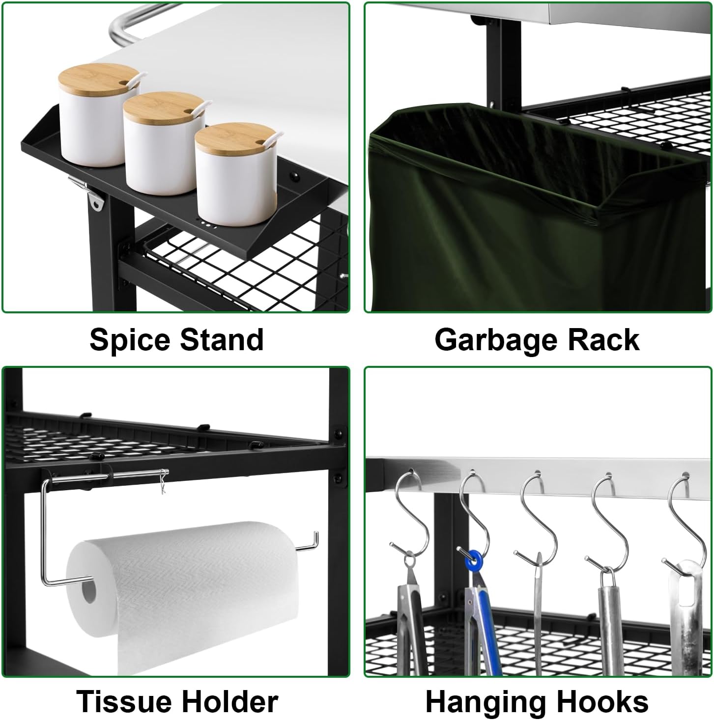 EDOSTORY Outdoor Grill Cart Pizza Oven Stand, Three-Shelf Stainless Steel Food Prep Table Patio BBQ Grill Table Bar Cart Kitchen Island with Wheels