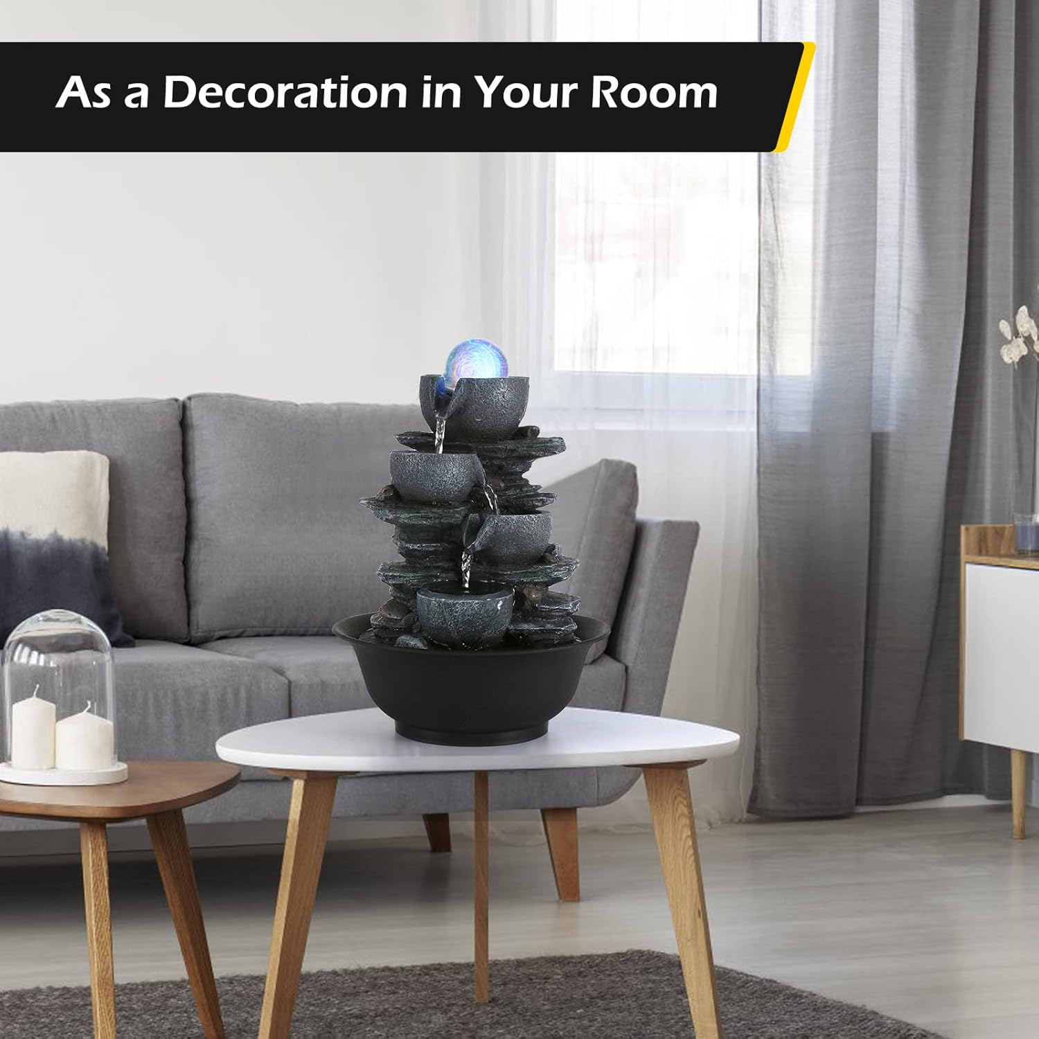 Dyna-Living Tabletop Water Fountain Indoor Waterfalls Fountains with Colored LED Light Decorative Tabletop Fountain with Automatic Pump