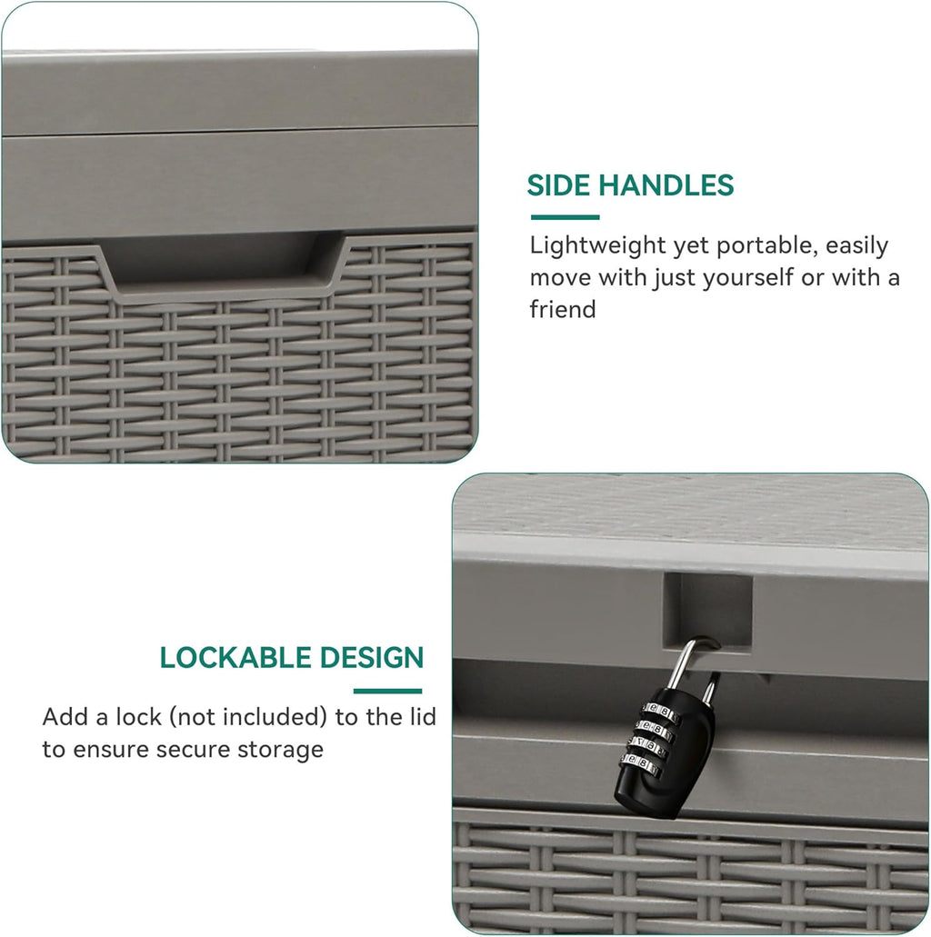 YITAHOME 60 Gallon Outdoor Storage Box, Large Water Resistant Resin Deck Box, Indoor Outdoor Lockable Rattan Storage Container for Patio, Garden, Cushions, Tools, Equipment (Taupe)