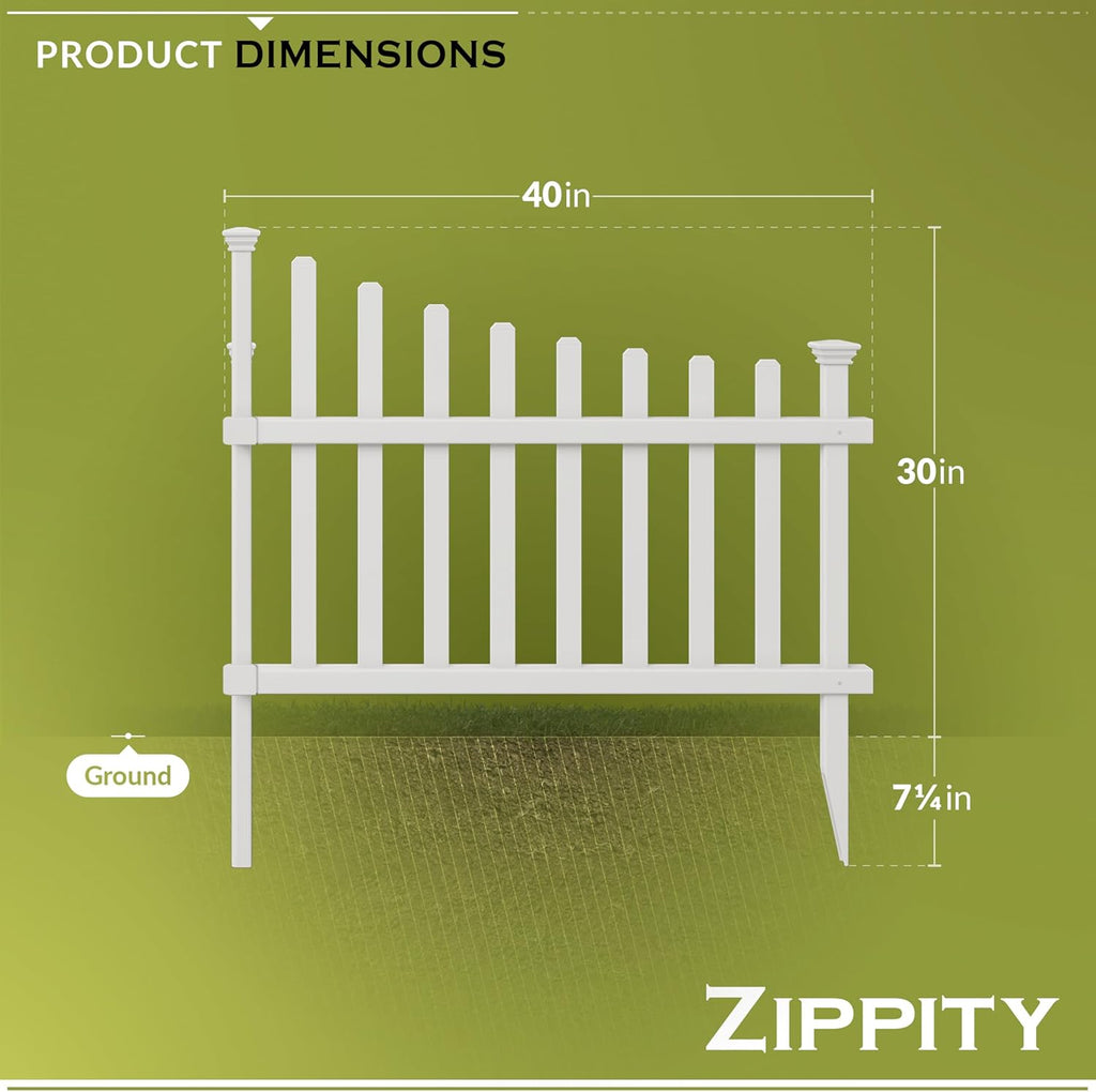 30in H x 40in W (2 Panels) No Dig Zippity Ashley Corner Vinyl Picket Fence, Garden Fence Border, Decorative Fence For Garden, White Vinyl Panels for Backyard, Patio & Yard, ZP19007