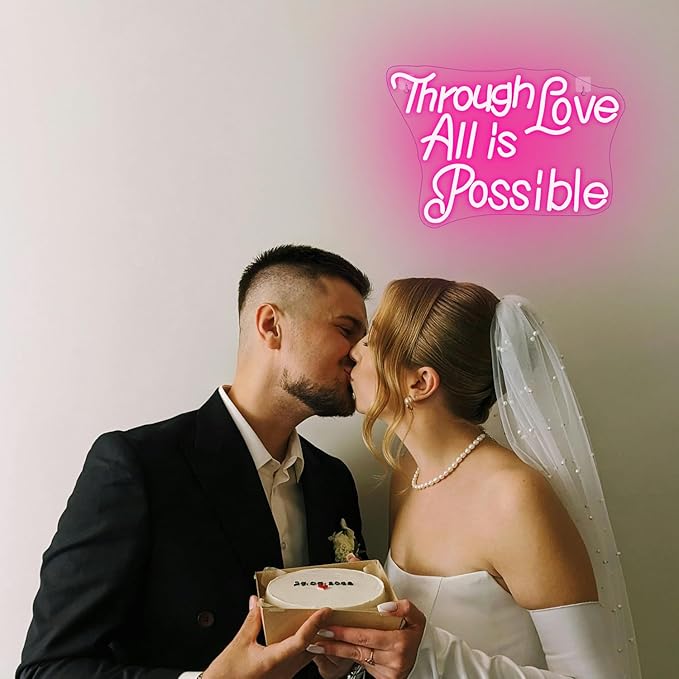 WLHOPE Through Love All is Possible Neon Sign Neon Signs for Wall Decor Dimmable Through Love All is Possible Pink Neon Lights LED Sign for Bedroom,Living Room,Bar,Party,Christmas,Birthday Gift