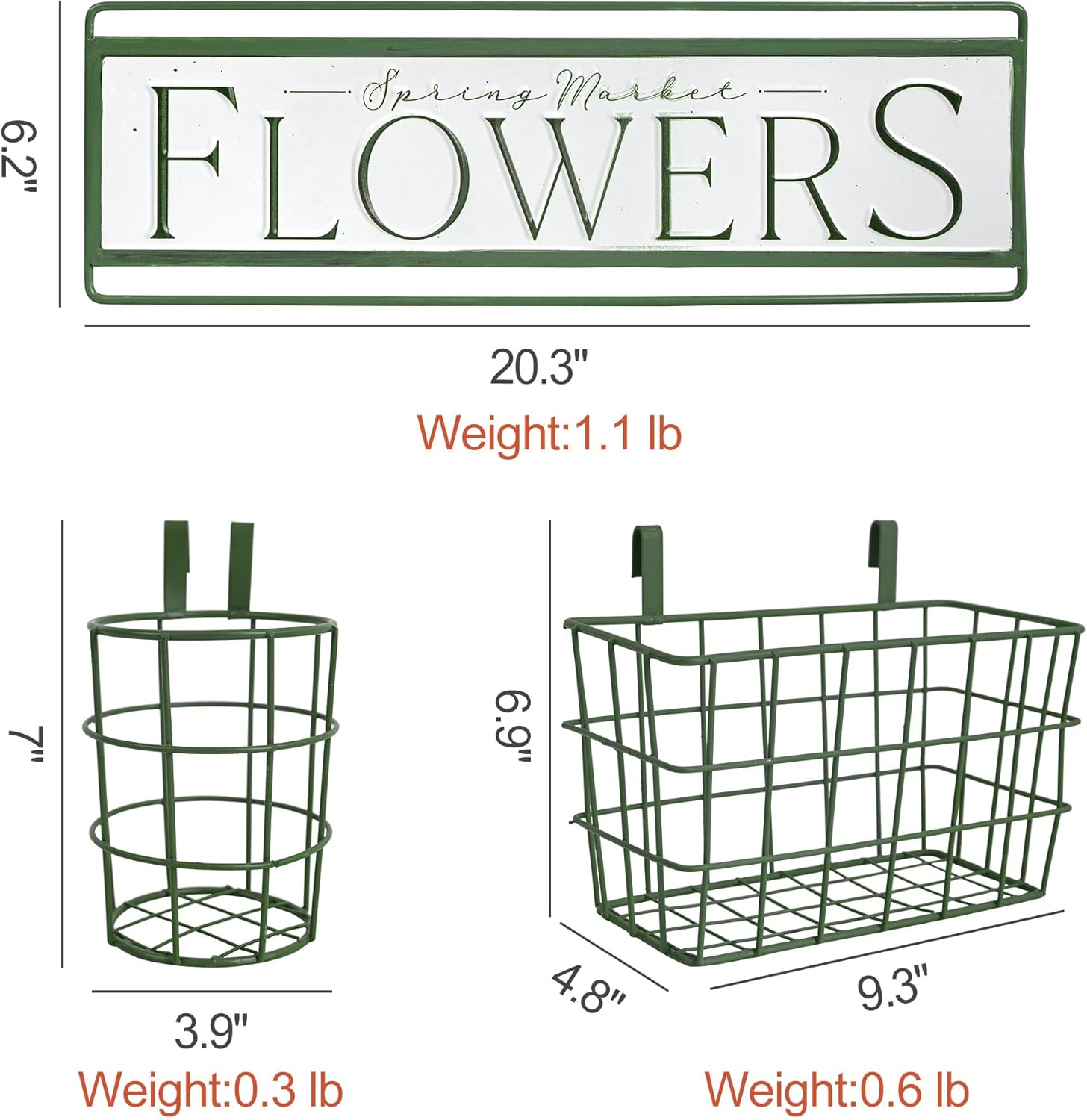 Rustic Vintage Metal Wall Planter Basket Hanging Mount Multiuse Storage Plant Stand for Plants, Flowers, Outdoor Garden Home Decor