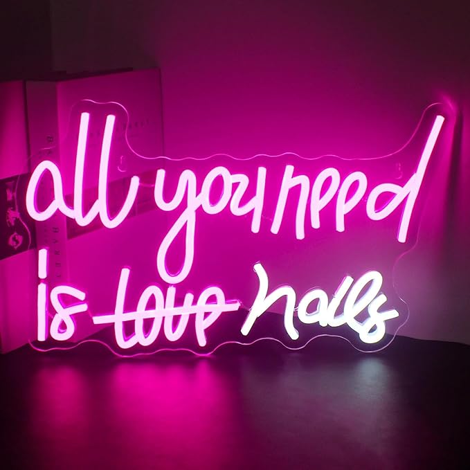 WLHOPE All You Need is Nails Neon Sign, Nail Neon Signs for Wall Decor, Pink Led Signs USB Connectivity Nails Light Up Signs for Bedroom Home Bar Girls Room Beauty Shop Nails Room, Gift for Girls