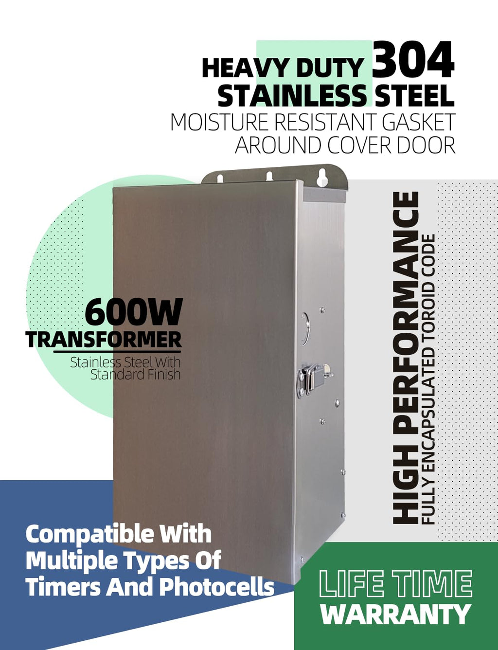 MALORY 600W Low Voltage Transformer with Timer & Photocell for Landscape Lighting,120V AC to 12/13/14/15/16/17/18/22V Multi-Tap Power Supply for Outdoor Landscape Lights,Yard Lights,Garden Lights