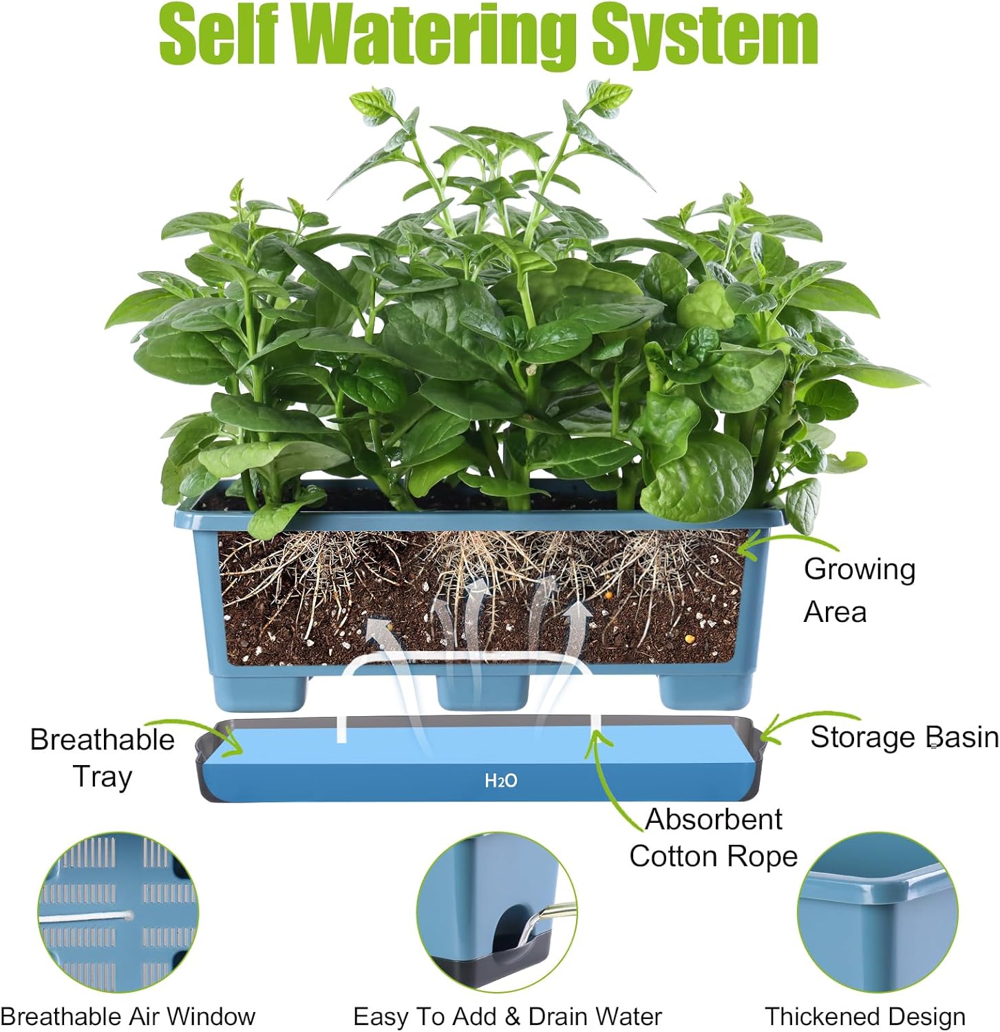 Window Box Planter 8 Pcs, 17 Inches Rectangle Flower Pots with Drainage Holes and Trays, Vegetable Planters for Windowsill Patio Garden Balcony Home Porch Yard Indoor Outdoor (Blue)