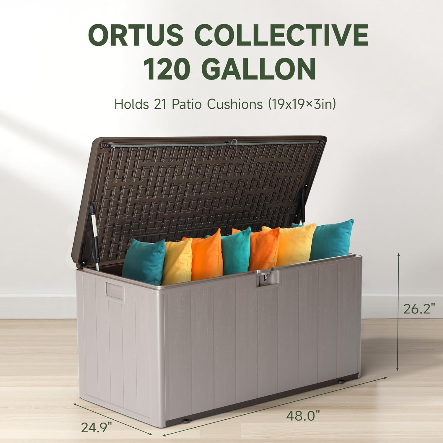 120 Gallon Deck Box, Double Layer Waterproof Resin Outdoor Indoor Storage Box, Lockable & UV Resistant Storage Bin for Patio Furniture, Garden Tools, Pool Accessories (Brown)