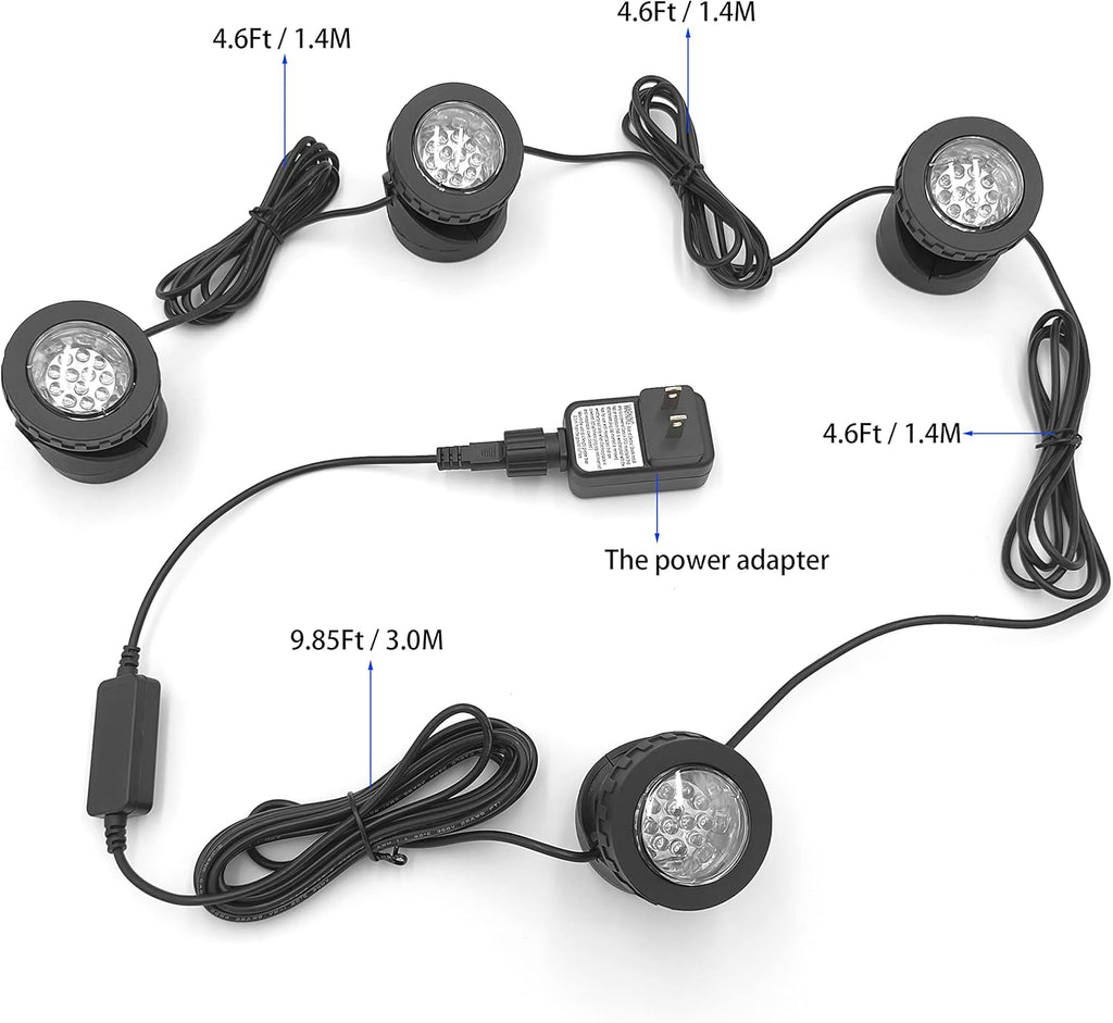 Warm White Pond Lights, Underwater Landscape Spotlights, IP68 Waterproof Submersible Fountain Lights for Garden Yard Aquarium Pond Fountain Waterfall (4 Lights)