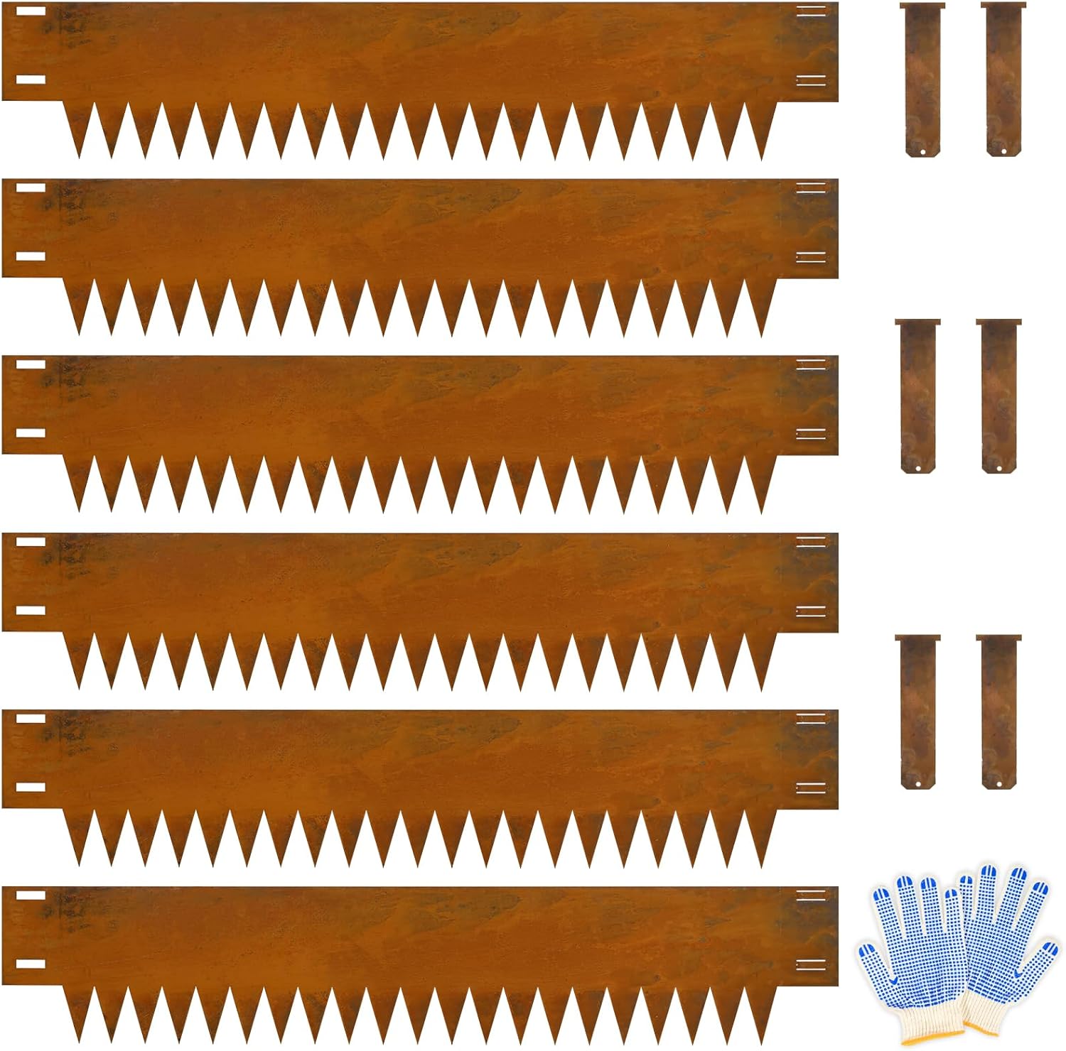 Cor Ten Steel Landscape Edging, 8Hx40L-Inch Metal Garden Edging, 6-Pack Hammer in Landscape Edging with 6 Clips and Gloves, Rustic