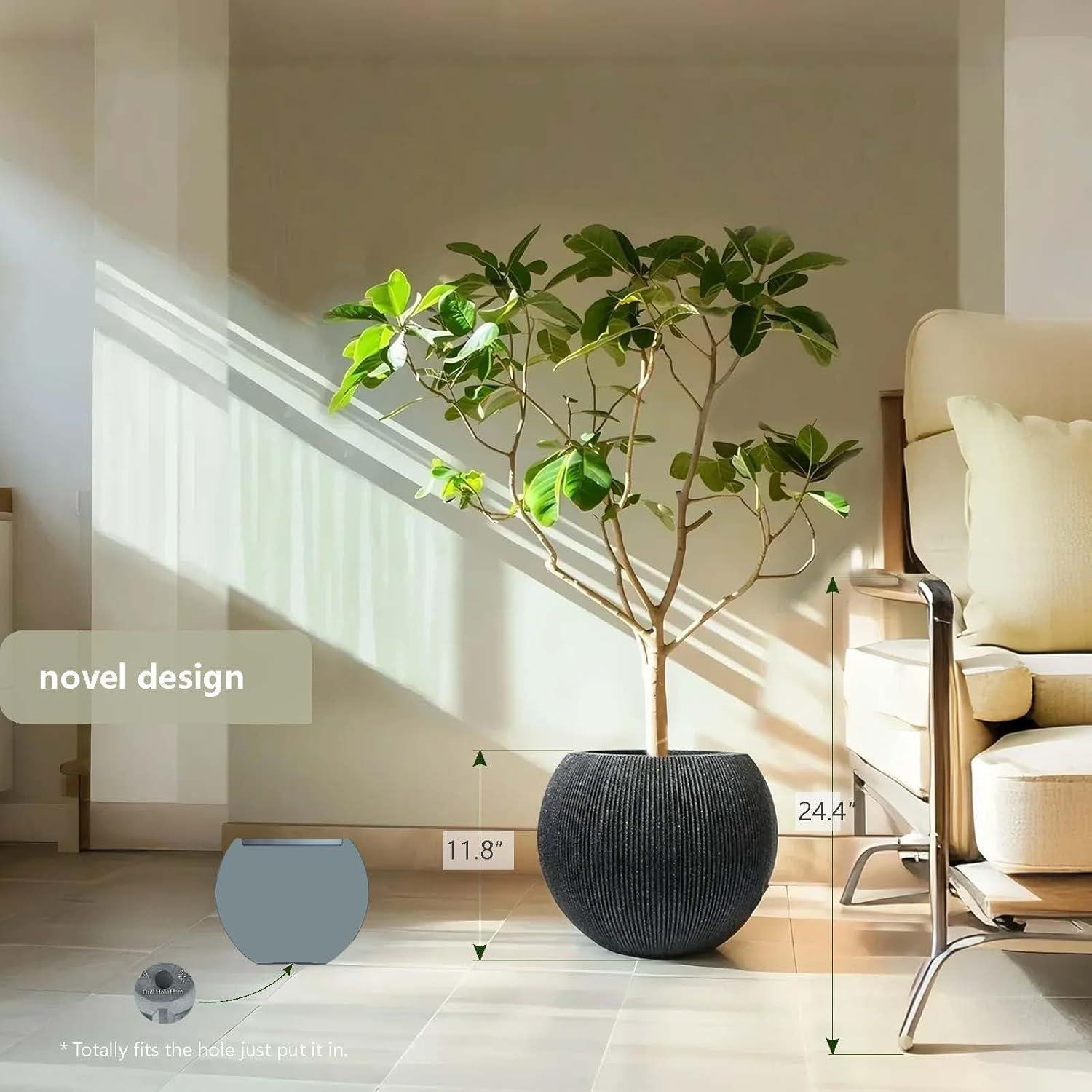 11.8 H x 14.5" Dia (10" Pot Opening) Plastic Round Black Planters for Outdoor Plants, Resin Flower Pot for Indoor and Outdoor Plants, Plant Pot with Drainage Holes and Plug for Home Patio Garden