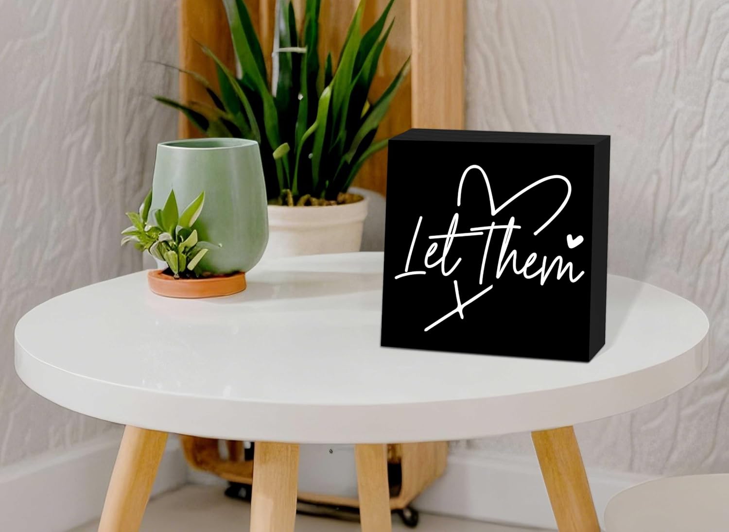 Let Them Wooden Sign, Black Office Decorations for Work, Let Them Mental Health Rustic Wood Box Signs 5x5 Inch, Desk Shelf Tabletop Decor for Home Cubicle Decor, Office Gifts for Coworkers Women, 18