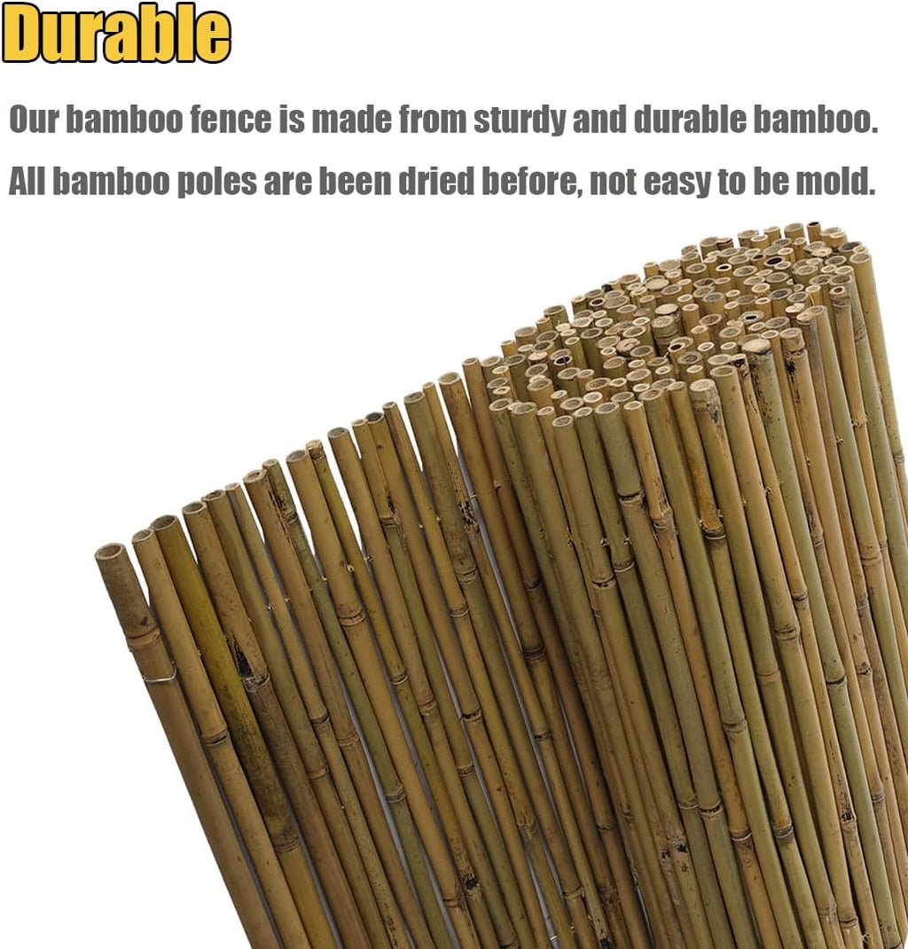 6Ft High x 8 Ft Long x 0.7In D Bamboos Screen, Natural Bamboo Fence Rolls, Eco-Friendly Bamboo Fencing for Outdoor Balcony Patio Garden Border Pool