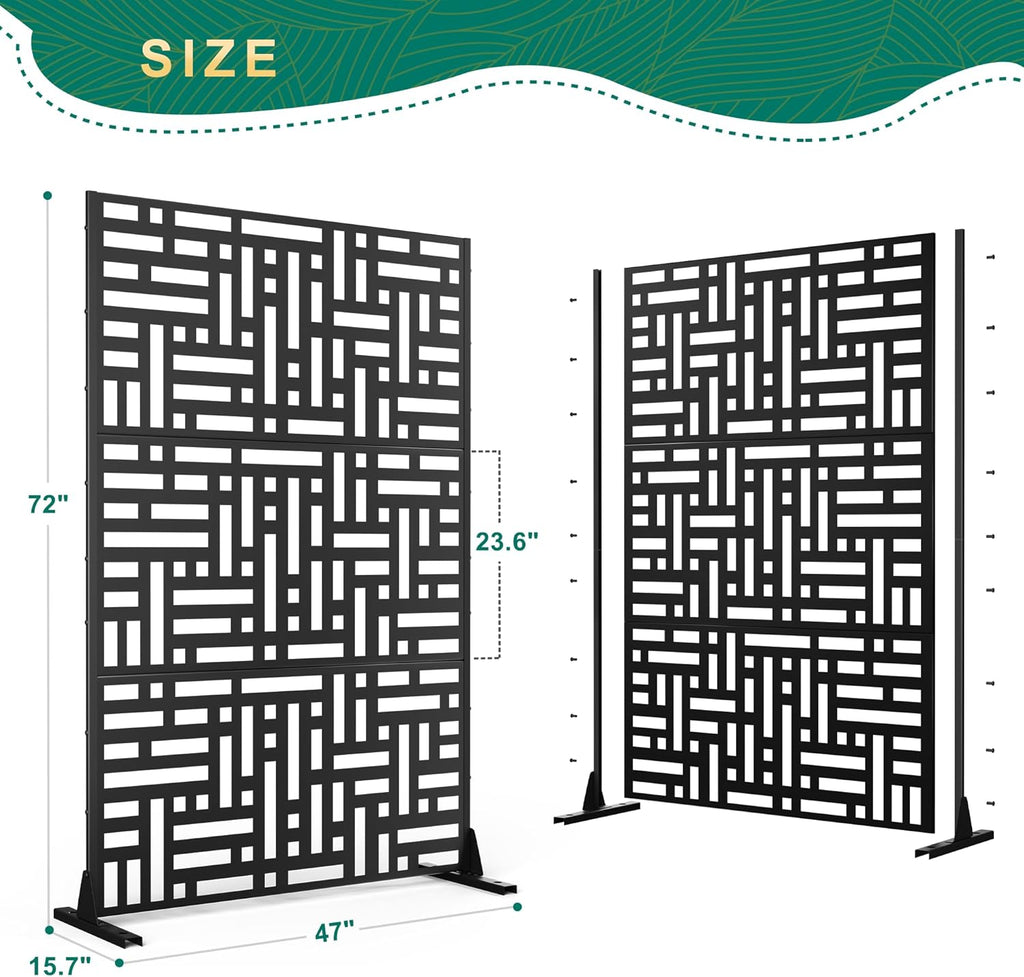 72" H×47" W Metal Privacy Screen Outdoor Privacy Screen Freestanding, Outdoor Privacy Screens and Panels for Patio Lawn Deck(Consists of 3 Panels)