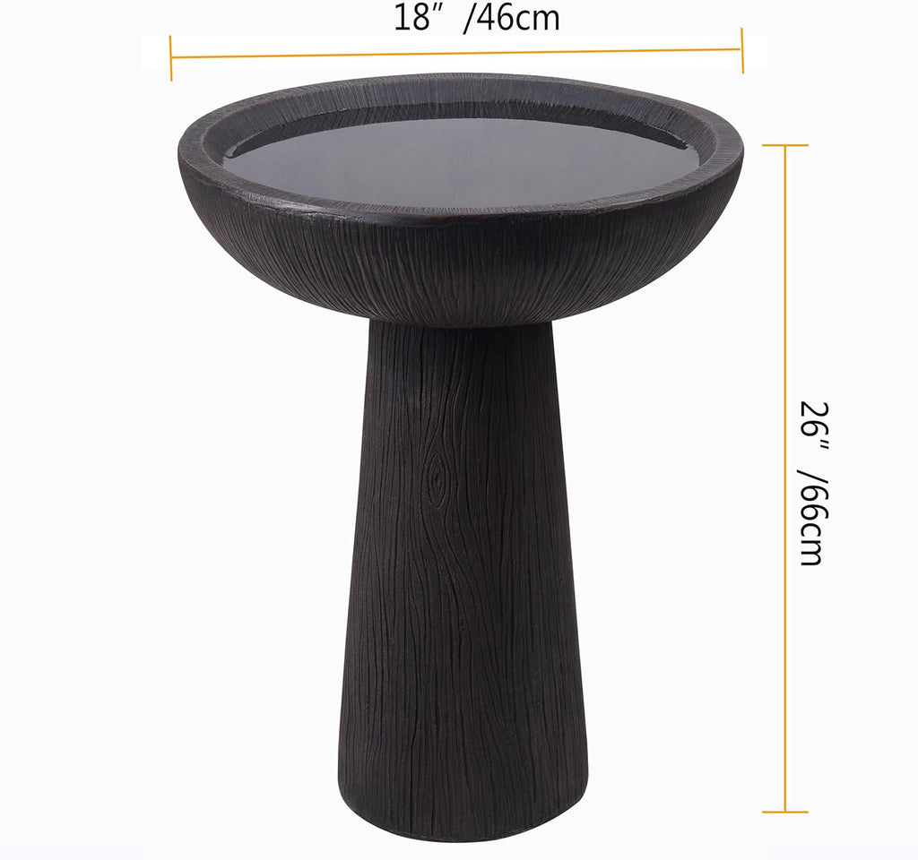 Bird Bath for Outdoor - 26'' Tall Resin Natural Wood Pattern Designt Birdbaths, Lightweight and Durable - Enhance Your Outside Garden with This Stunning Water Feature (Wood Grain)