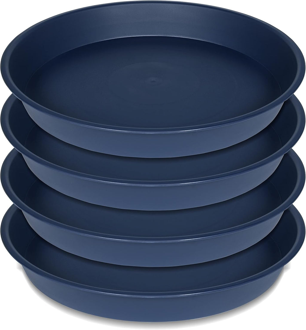 4 Pack of 16 17 inch Plant Saucer (15 inch Base), 2.3" Depth, Heavy Duty Deep Plant Trays for Planter Pots, Bird Bath Bowls, Plastic Plant Saucers for Indoors (17", Blue)