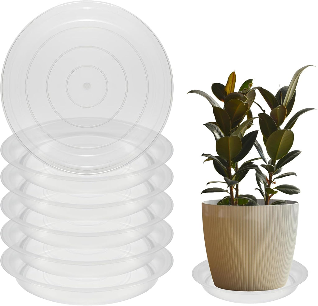 6 Pack 6 Inch Round Plant Saucers for Less 5 Inch Pot Indoors Outdoors Plant Trays for Pots Planter Saucer Plastic Plant Drip Tray Flower Planter Water Tray for Potted Plant(Clear, 6"(6pcs))