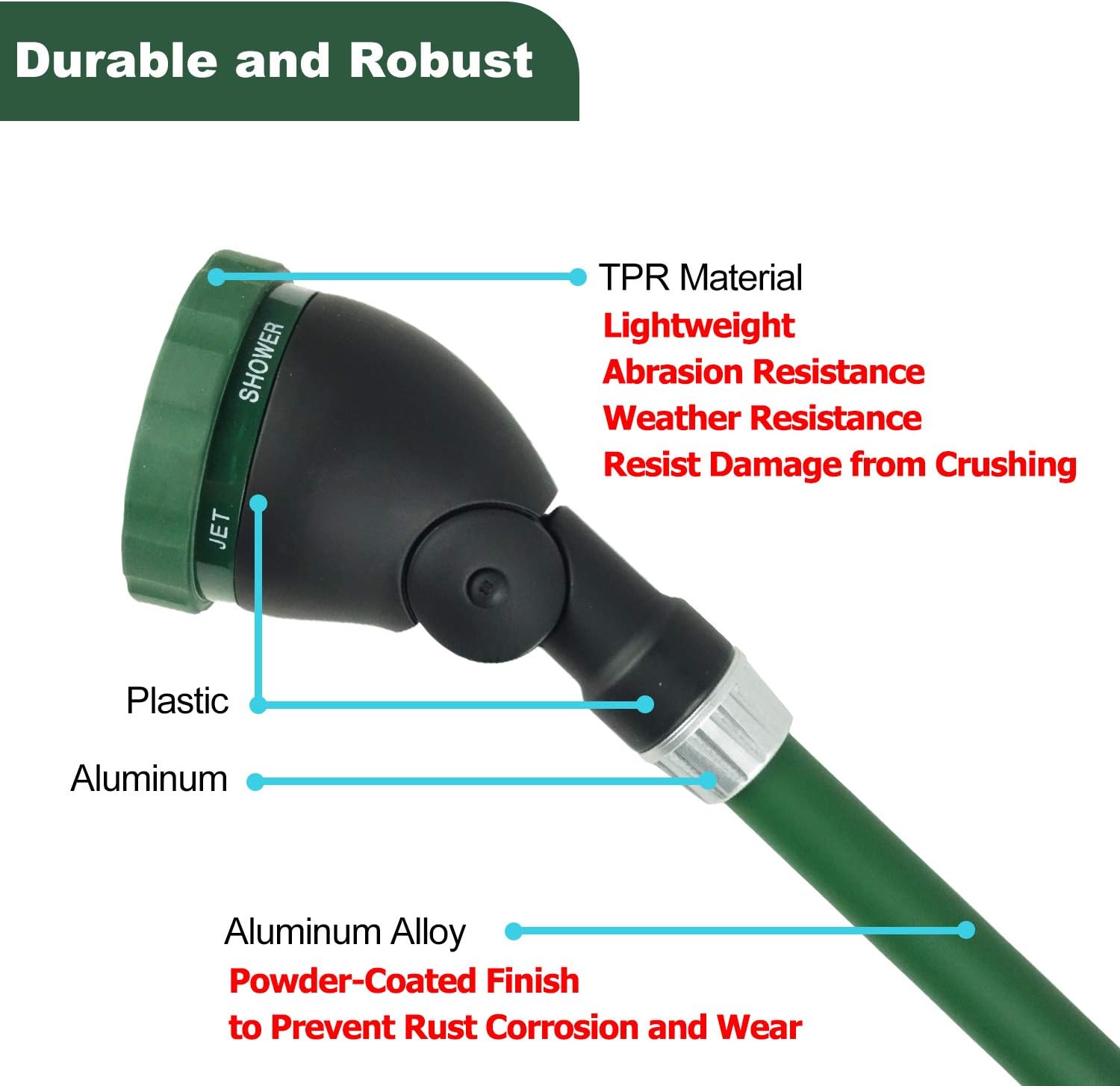 Heavy Duty 21 Inch Watering Wand with Pivoting Head, Adjustable Water Sprayer Wand with Ergonomic Handle, Spray 6 Watering Patterns, Perfect for Watering Hanging Plants