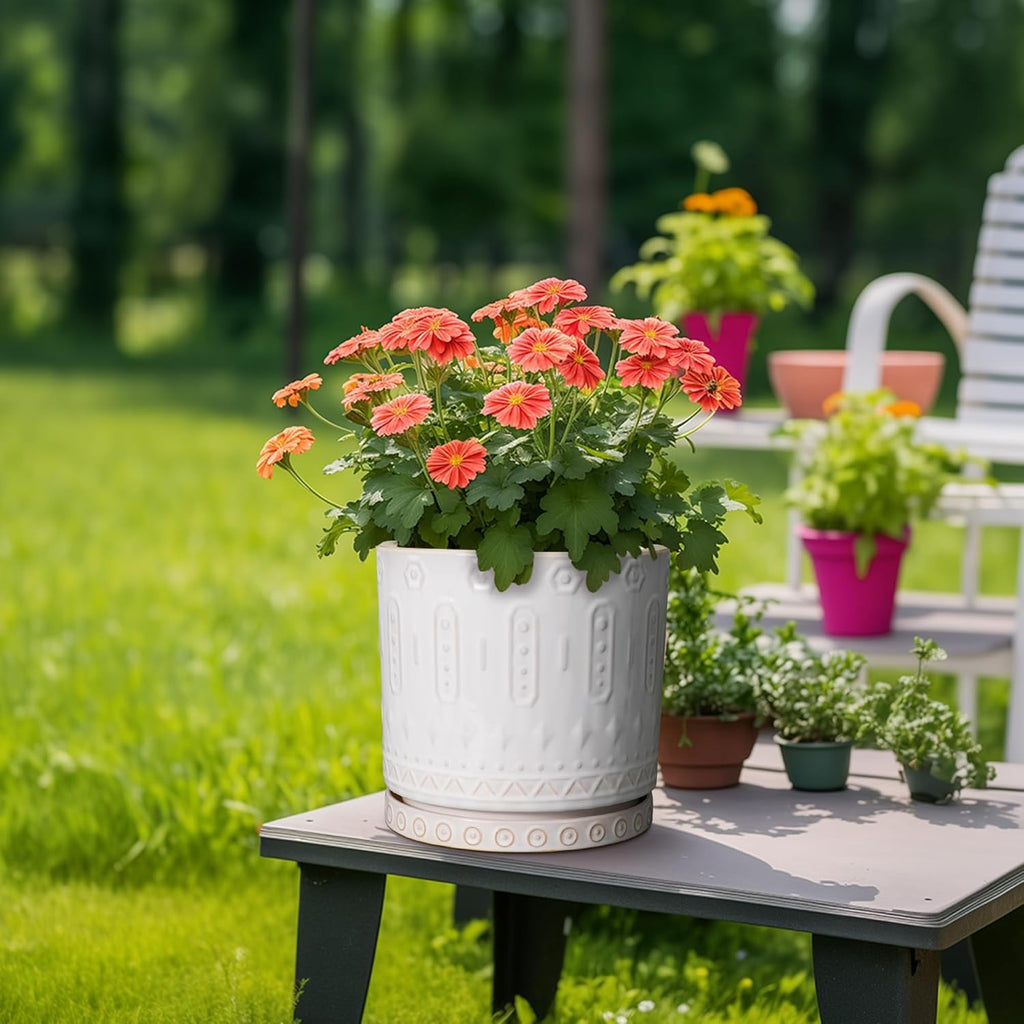 Plant Drip Tray - Ceramic Plant Saucer for Outdoors 9.3 Inch Plant Tray for Indoors No Holes Plant Pot Saucer Plant Dishes to Catch Water Round Plant Drainage Trays White
