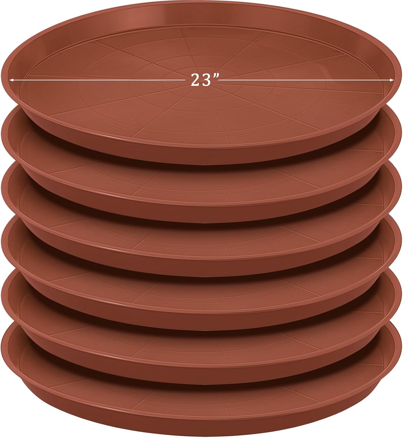 Eccliy 6 Pack Plastic Plant Saucer Heavy Duty Planter Saucers Large Plant Pot Saucers Plastic Water Trays for Indoors and Outdoors Flower Plant Plant Drip (Terracotta,23 Inch)