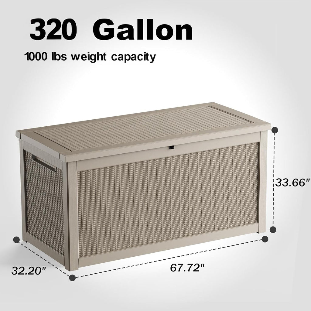 320 Gallon Outdoor Storage Box Waterproof, UV Resistant Resin Deck Box with Hydraulic Rod, Lockable Design and Enhanced Durability for Patio, Garden, and Poolside Use