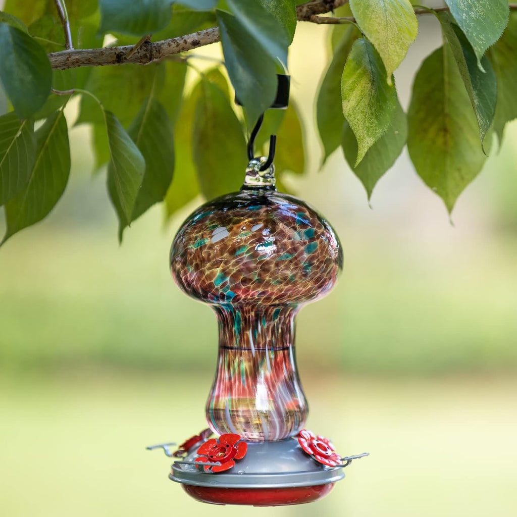 Muse Garden Gifts for Women Hummingbird Feeders for Outdoors Hanging Ant and Bee Proof, Blown Glass Hummingbird Feeder with Ant Moat, Christmas Gardening Gifts for Women Mom, 28OZ, Purple Polka Dots