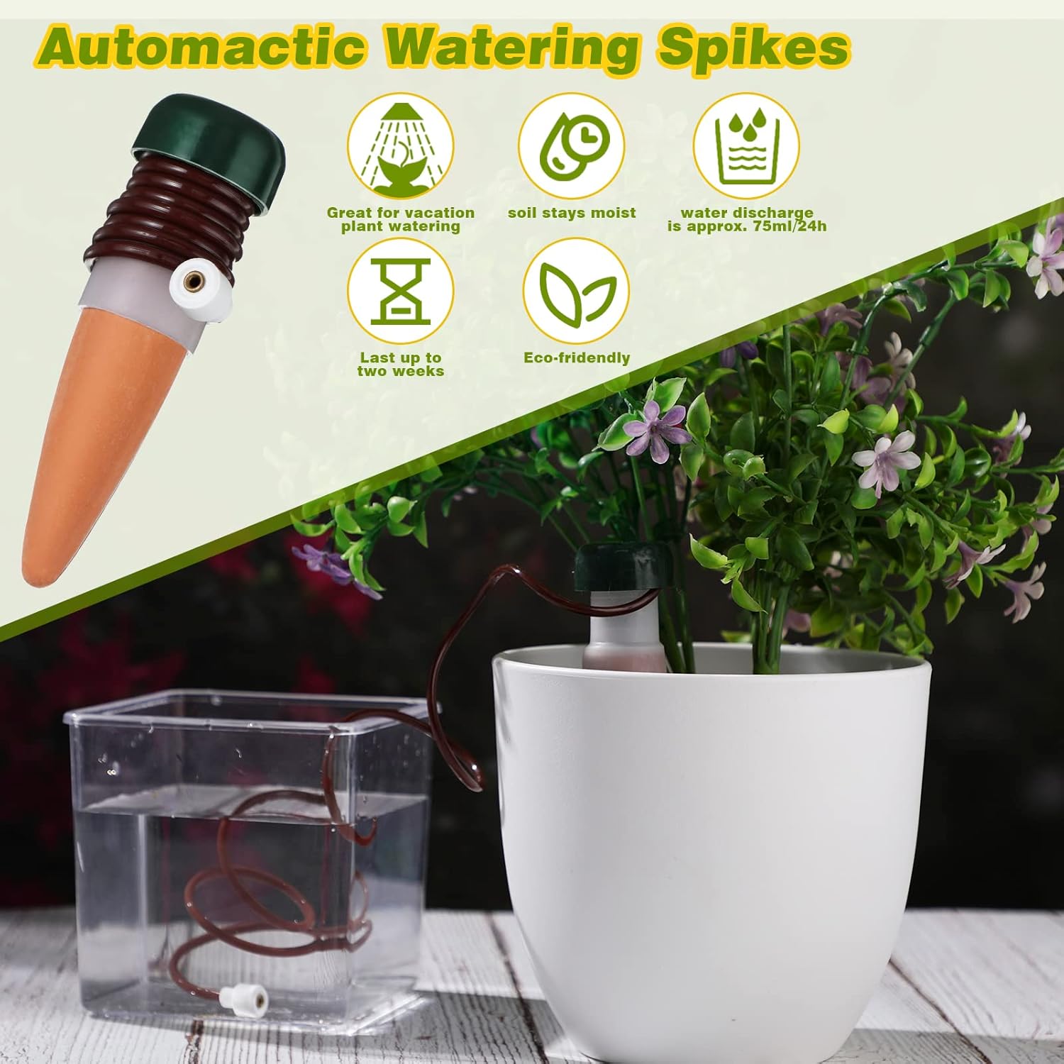10 Pack Plant Watering Stakes Automatic Devices Plant Self Drip Irrigation Slow Release Indoor Outdoor Terracotta Water Spikes for Potted Plants Flower (Dark Green Base)