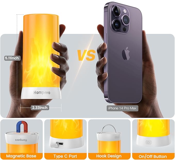 Hompavo 【Upgraded】 LED Flame Lights with Remote & Timer, 4-Mode Rechargeable Battery Operated Flameless Candles, Waterproof Pillar Flickering Lanterns for Bathroom Patio Wedding Halloween Home Decor