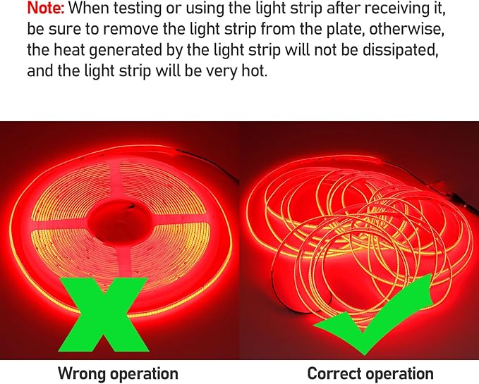 32.8ft(10M) DC 24V Red COB LED Strip Light IP65 Waterproof 3840LEDs Uniform Glow Dotless Flexible LED Tape Lights for DIY Garden Backyard Hallways Stairs Decoration(No Power Supply)