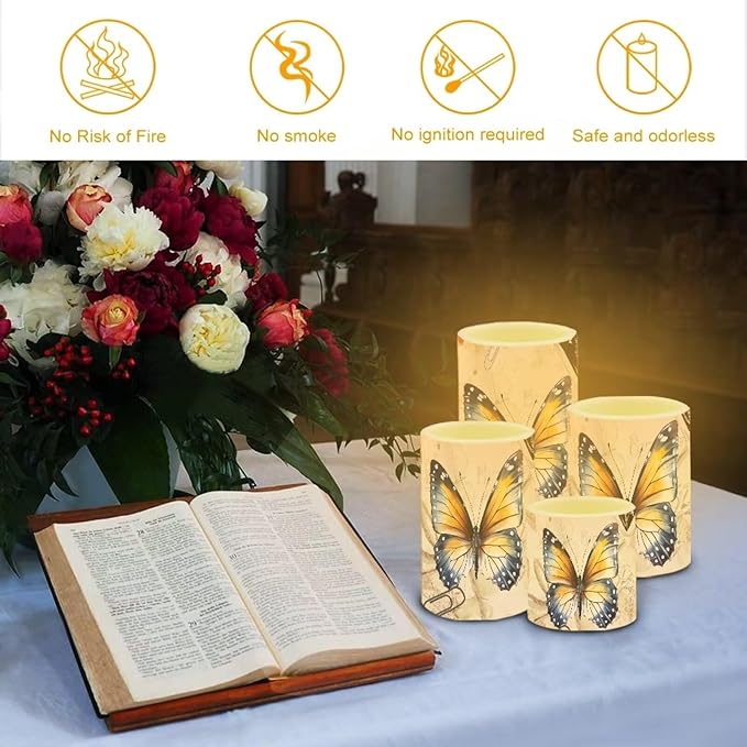 Flameless Candles Battery Powered with Multicolor Lights Timer Remote Control Everlasting Fake Candles for Party Garden Indoor Outdoor Wedding Decoration, Butterfly Yellow Retro