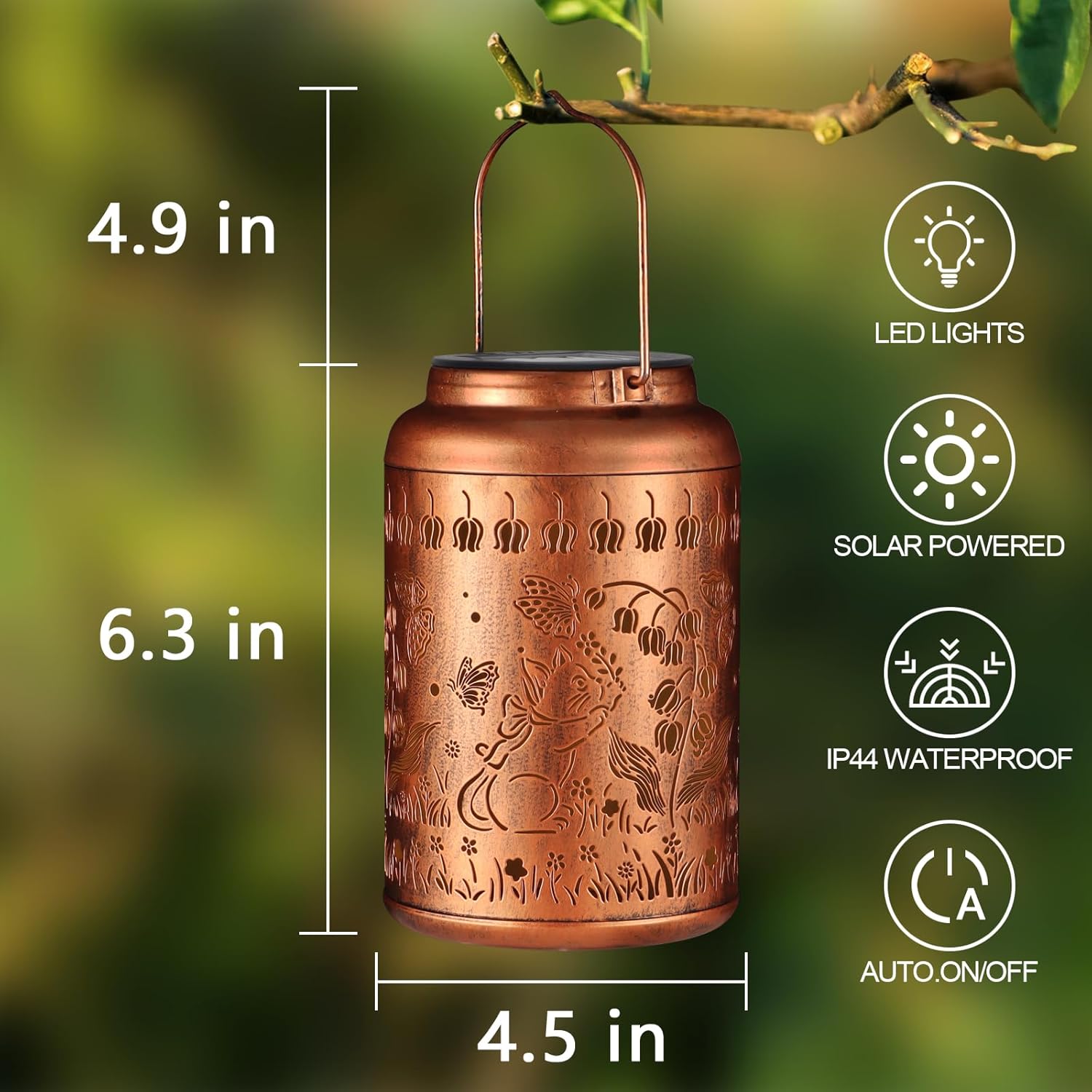 Solar Lanterns Outdoor Waterproof Hummingbird Garden Decor Christmas Gifts for Women Mom Grandma Hanging Lights Metal Decoration Outside for Yard, Patio,Backyard,Porch(Cat and Butterfly)