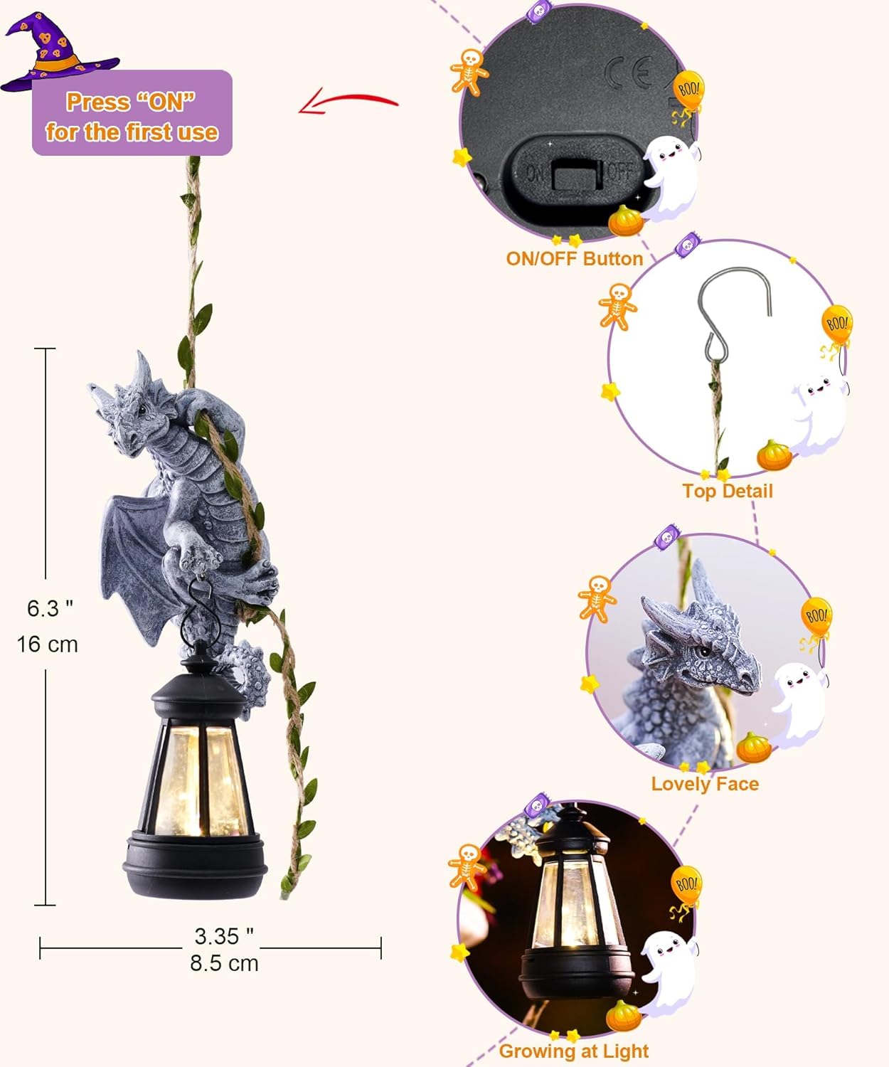 Dragon Outdoor Statue with Lantern: Resin Decor for Garden Patio Yard Wall Decoration - Ideal Gardening Gifts for Mom Grandma Women