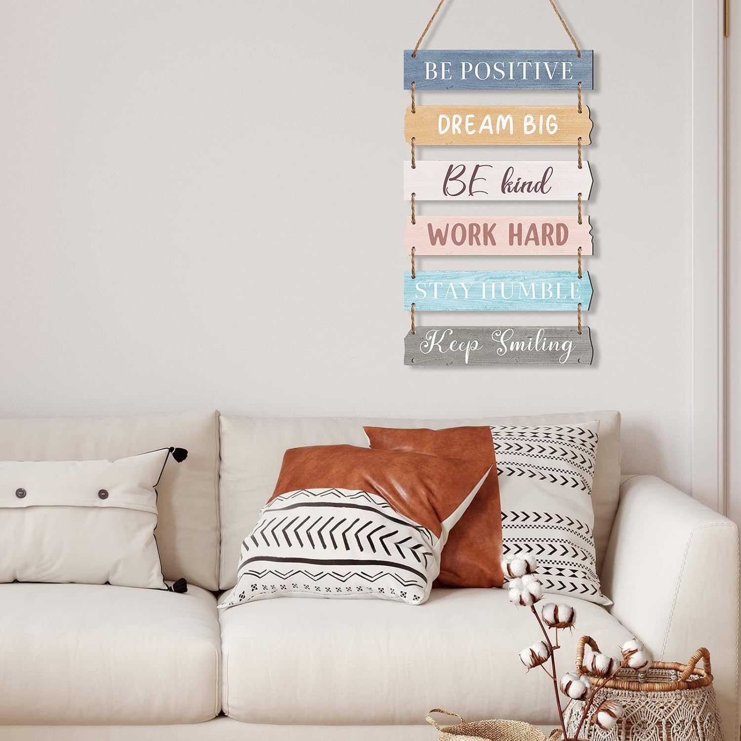 6 Pieces Rustic Wall Hanging Plaque Sign Inspirational Wall Art Farmhouse Wooden Door Signs Positive Plaque with Quotes Motivational Quote Decor for Office Bedroom Living Room(Classic Style)