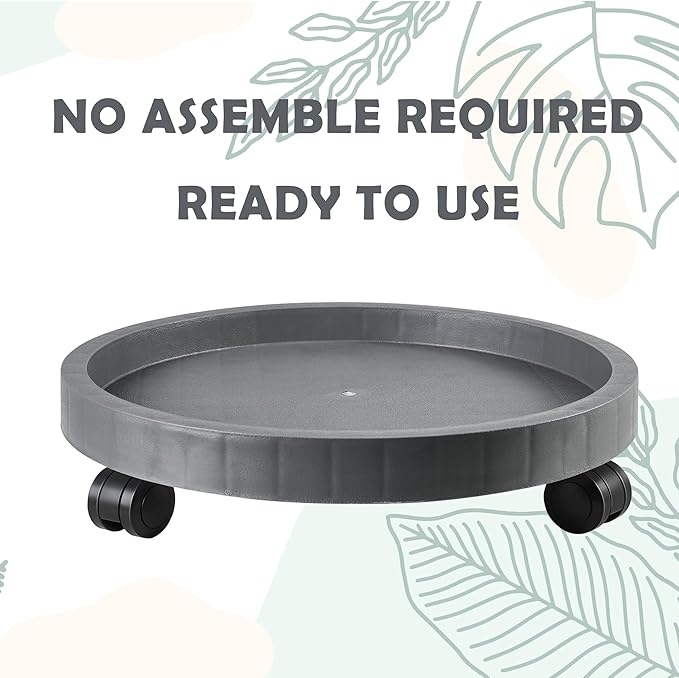 11 Inch Planter Caddies Rolling Saucer Caddy with Wheels, Heavy Duty Wheeled Stand for Potted Plant, Round Coaster Roller Base Tray with Casters, Flower Pot Dolly Holder for Indoor Outdoor