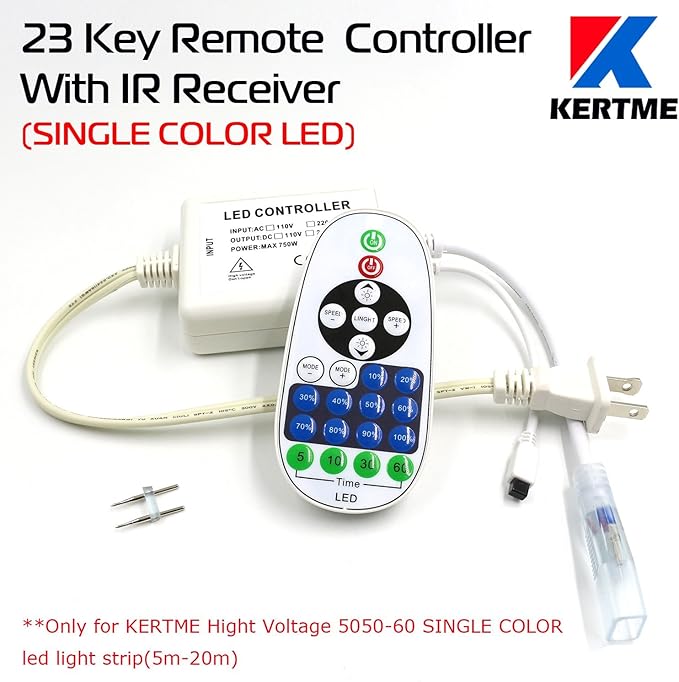 5050-60 Type AC 110-120V LED Strip Lights, Flexible/Waterproof/Dimmable/Multi-Modes LED Rope Light + 23 Keys Remote for Home/Garden/Building Decoration (65.6ft/20m, Natural White 4000K)