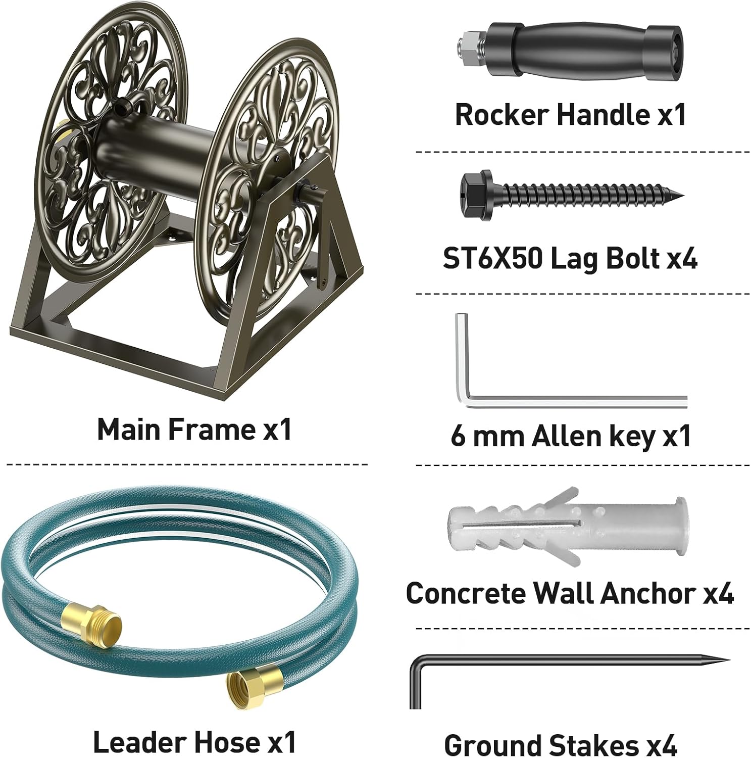 GOFORWILD Garden Wall/Floor Mount Hose Reel, Decorative Hose Reel, Garden Heavy-Duty Water Hose Holder Winder, Holds 200-Feet of 5/8-Inch Hose