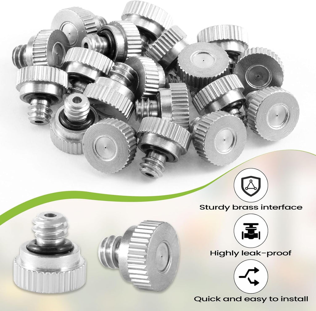 20 Pcs Brass Misting Nozzles for Outdoor Cooling System,0.012 Orifice (0.3 mm) 10/24 UNC Mister Nozzles Sprinklers for Greenhouse Patio Misting System