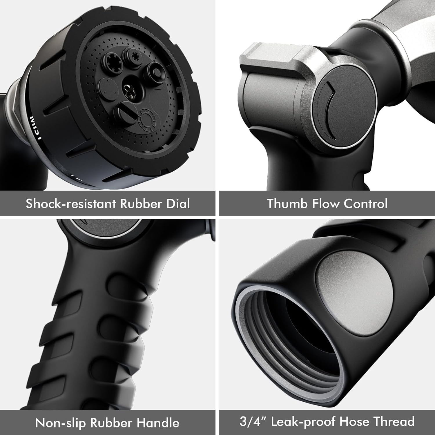 RESTMO Heavy Duty Hose Nozzle, Metal Garden Water Hose Sprayer with 7 Watering Patterns, Thumb Control, On Off Valve, High Pressure Nozzle Sprayer for Watering Plants, Car and Pet Washing, Silver