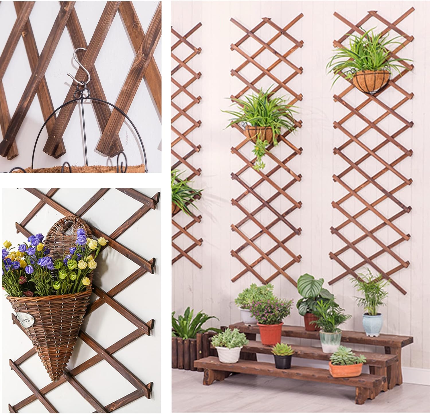 Wooden Lattice Wall 4Pack-Expandable Plant Garden Trellis for Climbing Plants Outdoor Air Plant Vertical Rack Wall Decor for Room Patio